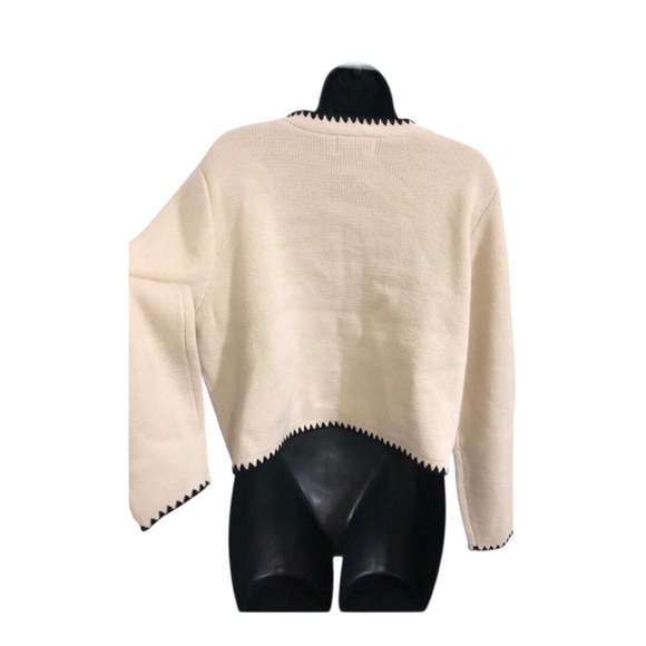 Jessica Simpson cream and black whipstitch look trim cardigan sweater size large - Picture 6 of 8